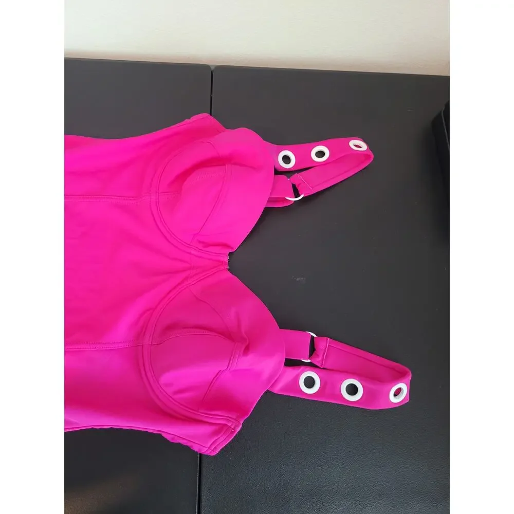 DKNY Plunge One Piece Swimsuit 8 NWT Pink Resort Vacation Slimming Summer Swim - Picture 11 of 16